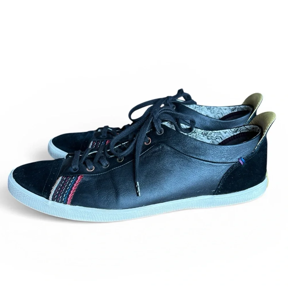 PAUL SMITH VESTRI LEATHER STRIPED PLIMSOLLS IN BLACK